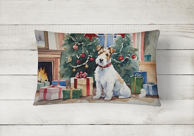 Caroline's Treasures DAC2766PW1216 Fox Terrier Cozy Christmas Throw Pillow Machine Washable, Indoor Outdoor Decorative Pillow for Couch, Bed or Patio, 12HX16W