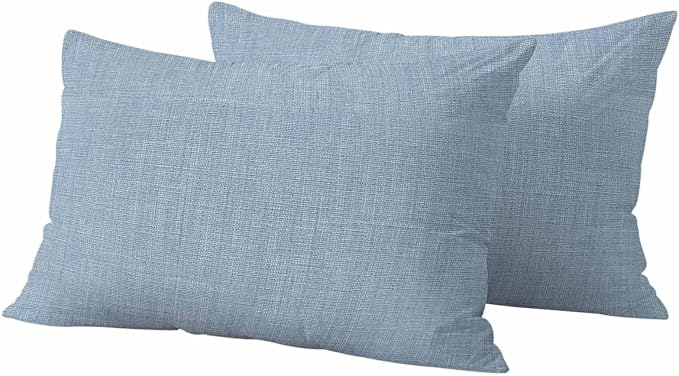 Outdoor Waterproof Throw Pillow Covers Set of 2 Sky Blue Linen Lumbar Pillowcases 20x12 Inches Farmhouse Pure Color Decorative Pillows Cushion Case Patio Pillows for Couch Bed Chair Garden