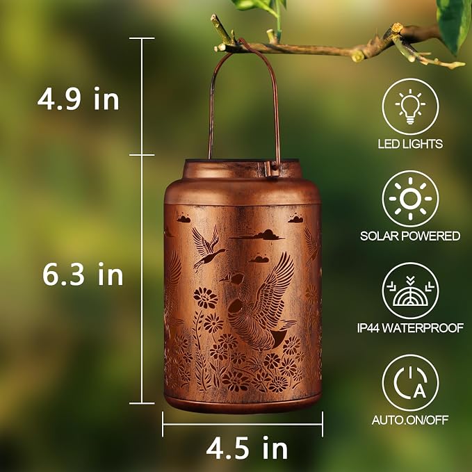 Solar Lanterns Outdoor Waterproof Garden Decor Birthday Gifts for Women | Metal Hanging Solar Lights Birthday Gifts for Grandma Mom Solar Decoration Outside for Yard, Patio, Porchh(Wild Goose)