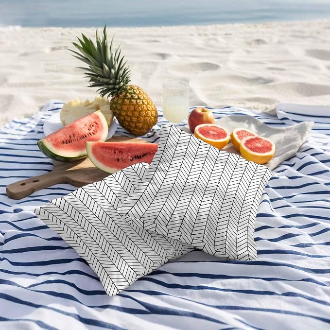 Outdoor Waterproof Throw Pillow Covers Set of 2 Black White Chevron Stripes Pillowcases 24x24 Inches Modern Geometric Texture Decorative Pillows Cushion Case Patio Pillows for Couch Bed Chair Garden
