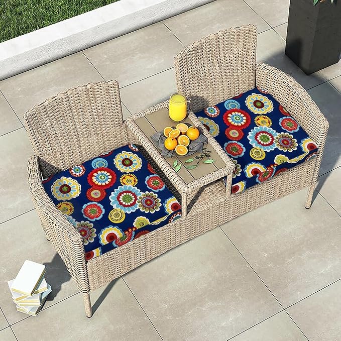 Magpie Fabrics Indoor Outdoor Cushion Cover Replacement 2 Pack, NO Insert! Water Repellent Slipcover with Ties Decor for Patio Garden Chair Sofa Bench Wicker(Floral Navy, 24x22x4 Inch)