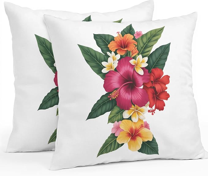 Pink Red Yellow Hibiscus Outdoor Pillow Covers 24x24 Inch Throw Pillow Covers Set of 2 Waterproof Decorative Pillow Cases Farmhouse Tropical Floral Cushion Covers for Patio Furniture Garden Couch Sofa