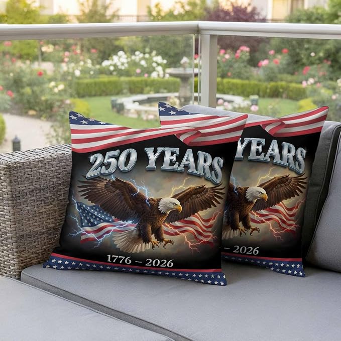 250th Anniversary USA Outdoor Waterproof Throw Pillow Covers 20x20 Set of 2, Independence Day Eagle Flag Decorative Pillowcases Cushion Pillowcase for Couch Sofa Patio Outside Pillow Protector