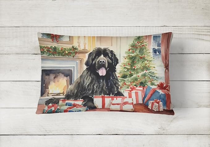 Caroline's Treasures DAC2707PW1216 Newfoundland Cozy Christmas Throw Pillow Machine Washable, Indoor Outdoor Decorative Pillow for Couch, Bed or Patio, 12HX16W