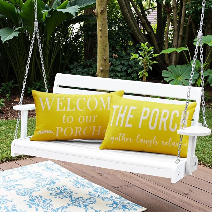 Porch Decor Yellow Outdoor Lumbar Pillow Covers Waterproof 12x20 for Patio | Set of 2, Summer, Porch Decorations Outdoor, Porch Pillows, Outdoor Pillows Waterproof, Outdoor Pillows for Patio Furniture