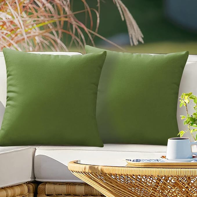 VAKADO Outdoor Waterproof Throw Pillow Covers 20X20 Set of 2 Decorative Army Green Patio Furniture Cushion Cases Outside Decor for Couch Garden Bench Porch