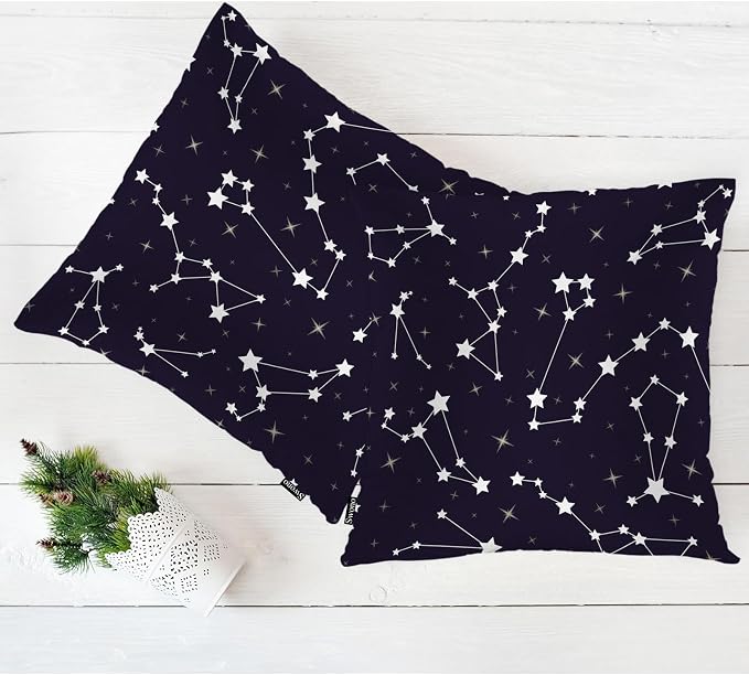 Swono Stars Constellations Pillowcase Cushion Cover, Cosmos Galaxy Space Stars Decorative Throw Pillows Covers Outdoor Pillow Case for Home Office Dorm Sofa Picnic Car 18" X 18", 2 Pack