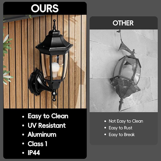 EMART Dusk to Dawn Outdoor Porch Light with Bulb, Wall Lamp(2 Pack, Black) | Exterior Anti-Corrosion, Waterproof Aluminum & Glass Shades, Modern Sconce Lantern Fixtures for Outside, House, Garage