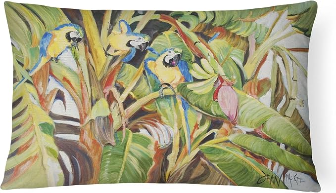 Caroline's Treasures JMK1010PW1216 Three Blue Parrots Canvas Fabric Decorative Pillow Machine Washable, Indoor Outdoor Decorative Pillow for Couch, Bed or Patio, 12HX16W