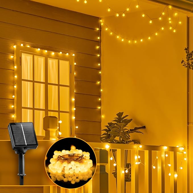 Brightown Solar String Lights 19.6Ft, 60 LED Globe Waterproof, 8 Modes | Solar Patio Lights for Yard Patio Tree Canopy Party Camping Balcony Outdoor Decor