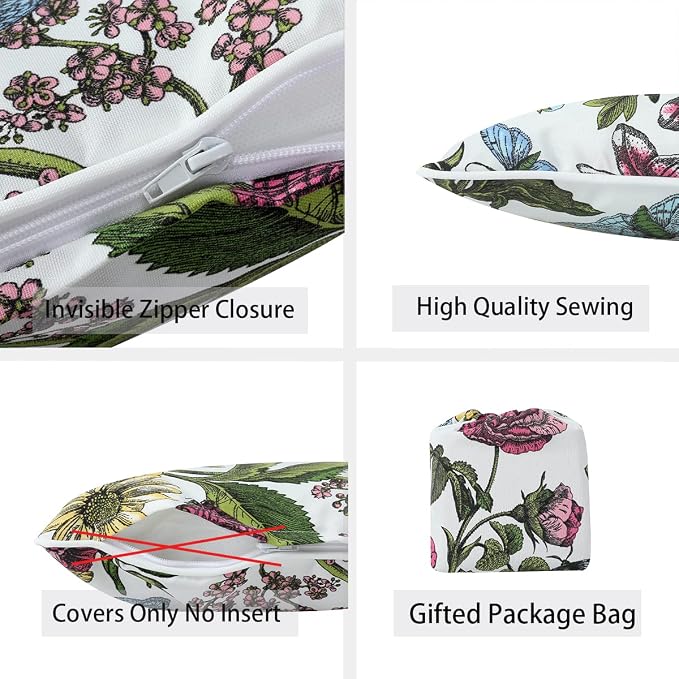 Waterproof Outdoor Lumbar Pillow Covers Set of 2,Home Decor for Garden Patio Furniture,Couch,Sofa 12"x20" Inch Decorative Pillows Cover Only,NO Insert(Butterfly Flower)