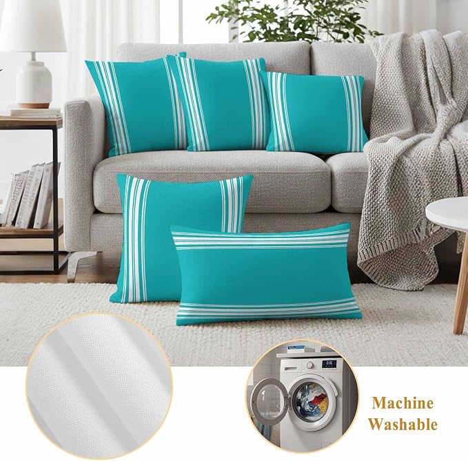Outdoor Pillow Covers 16x16 Set of 2 Blue Stripe Outdoor Pillows Waterproof Throw Pillow Covers French Stripe Farmhouse Style Pillowcases Decorative Case for Patio Cushion
