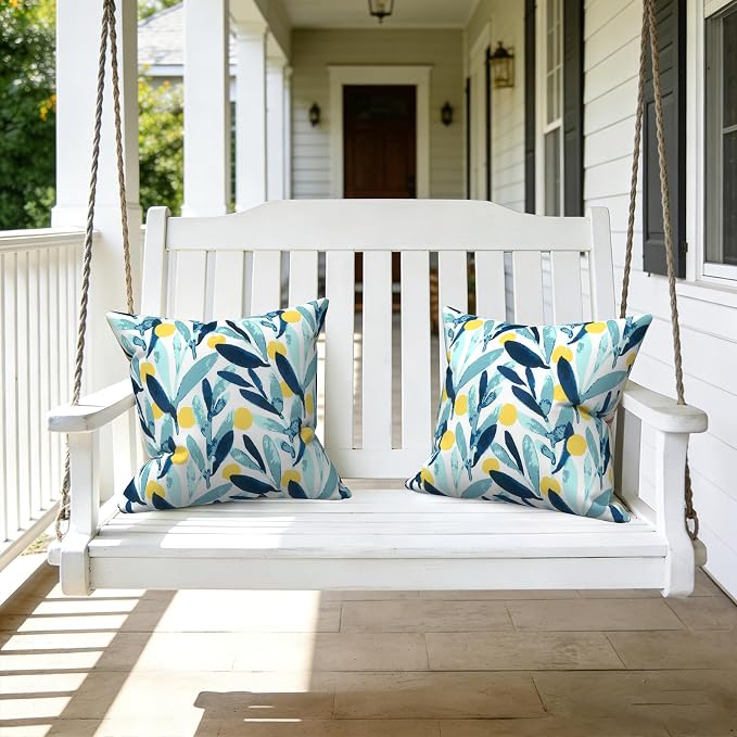 LVTXIII Outdoor Throw Pillows, Decorative Throw Pillows with Inserts, 16"x16" Square Pillows for Bed, Couch, Sofa and Patio Furniture, Set of 2, Leaves Multi