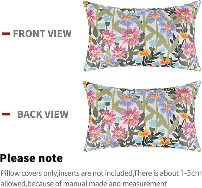 Pyonic Floral Outdoor Lumbar Pillows Covers 12x20 inch Waterproof Spring Summer Decor Outdoor Pillows for Patio Furnture Garden Bench Porch