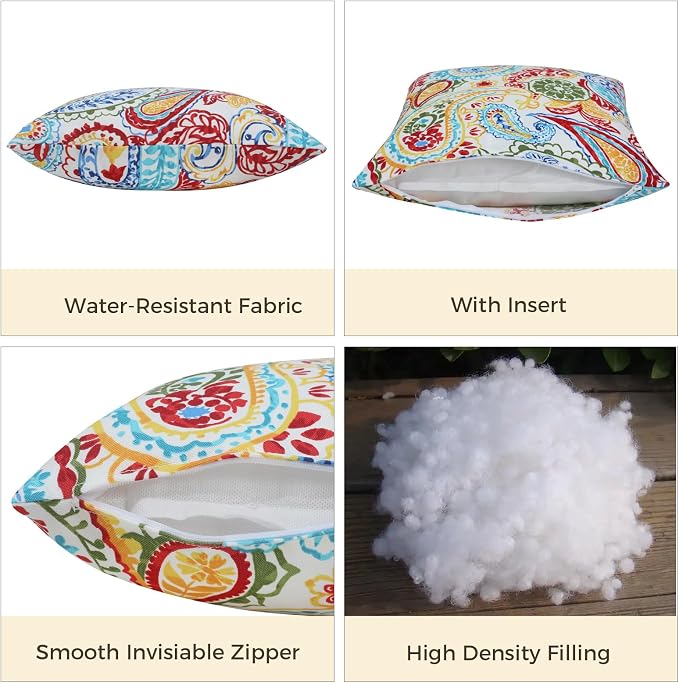 FUNHOME Outdoor Throw Pillows 18x18 inch,Decorative Throw Pillow with Insert Set of 2,Water Resistant Pillow for Patio Furniture Sofa Couch Chair(Phoenix)