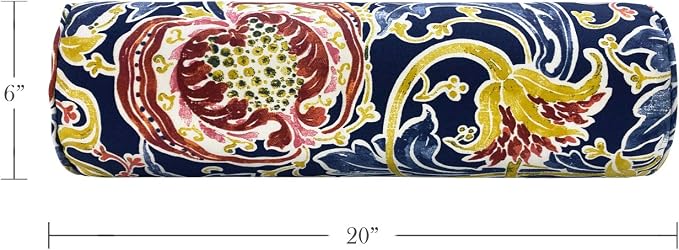 Outdoor Waterproof Decorative Bolster Pillows with Inserts for Patio Furniture, 20x6 Inch Fade Resistant Patio Garden Neck Roll Cushions for Couch Bed Sofa, Jacobean Navy