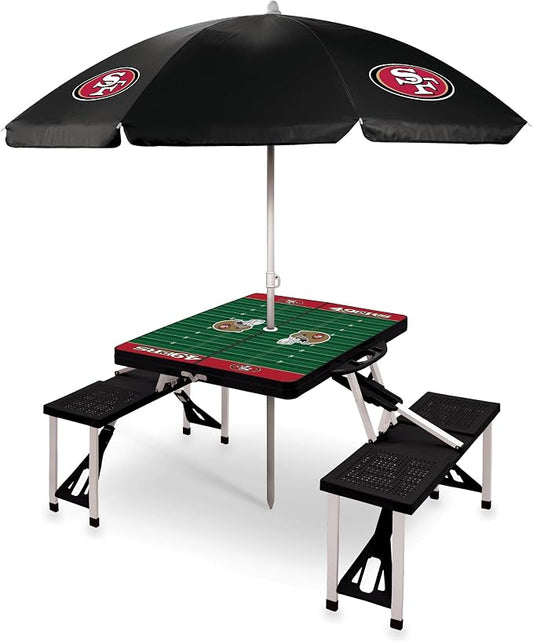 PICNIC TIME NFL Picnic Table Portable Folding Table with Seats and Umbrella