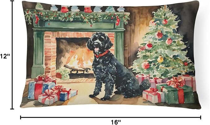 Caroline's Treasures DAC2729PW1216 Portuguese Water Dog Cozy Christmas Throw Pillow Machine Washable, Indoor Outdoor Decorative Pillow for Couch, Bed or Patio, 12HX16W