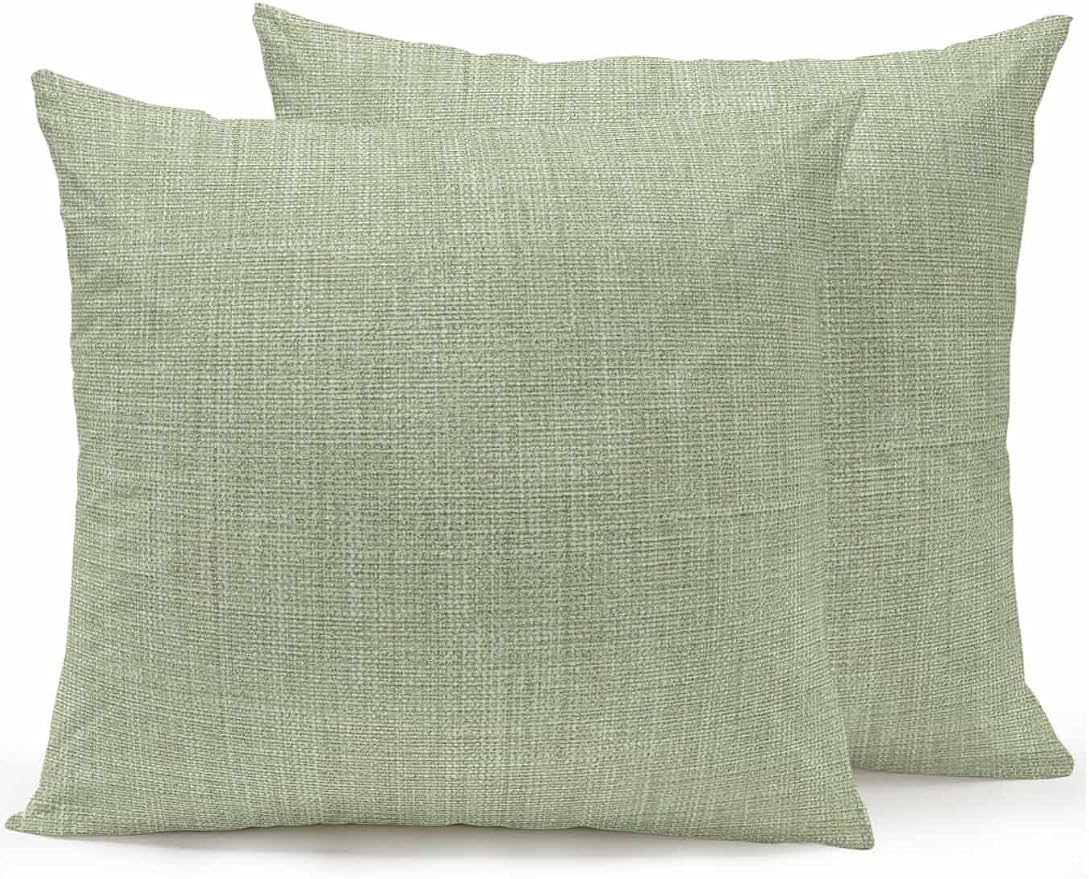 Outdoor Waterproof Throw Pillows Vintage Sage Green Linen Style Patio Pillows Pack of 2,Decorative Pillow Covers with Insert,Pillow Cushion Case for Garden Couch Sofa Country Pastoral Solid Color