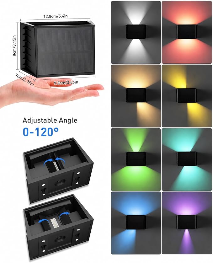 Solar Wall Lights Outdoor, Color Changing, 6 Pack | IP65 Waterproof Up and Down Wall Lighting, Solar Outdoor Light Decorative for Porch, Garage, Doorway, Patio, Fence