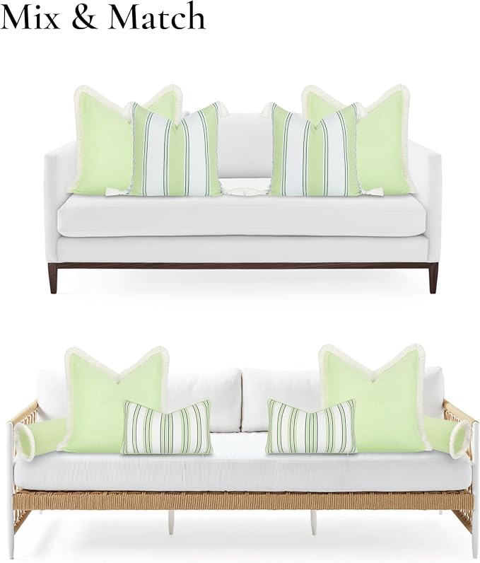 Hofdeco Premium Coastal Hampton Outdoor Performance Throw Pillow Cover Only, 22"x22" Water Repellent, UV and Fade Resistant for Backyard, Couch, Poolside, Grass Green Woven Solid