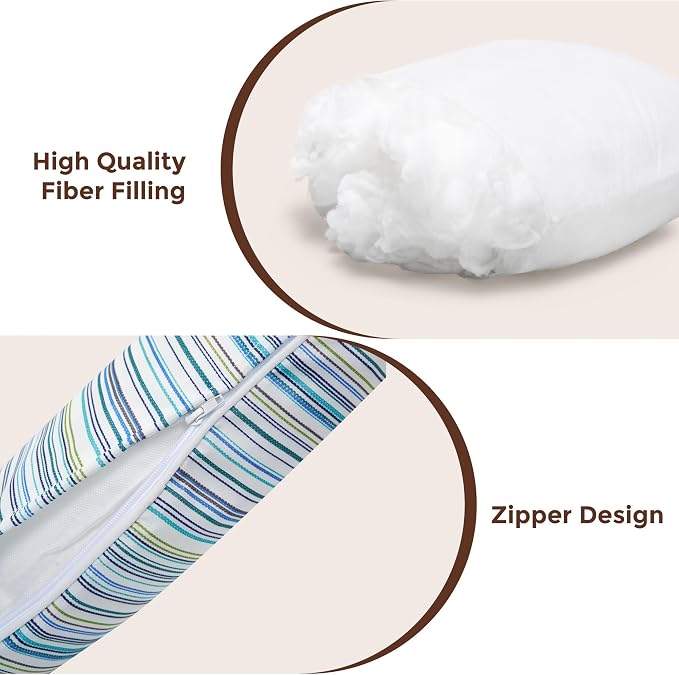 FUNHOME Outdoor Lumbar Pillow with Insert 12x20 Inch Pack of 2-Blue Stripe | Outdoor Pillows for Patio Furniture, Water-Repellent, Decorative Garden Pillows for Home Patio Coach Sofa Use
