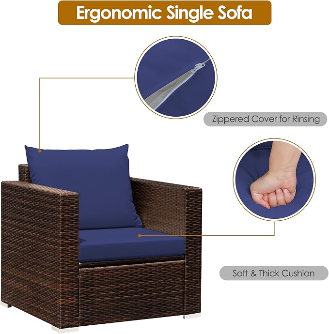 HAPPYGRILL 3-Piece Patio Furniture Set PE Rattan Wicker Sofa Set with Cushions and Coffee Table Outdoor Patio Conversation Set for Garden Poolside Balcony