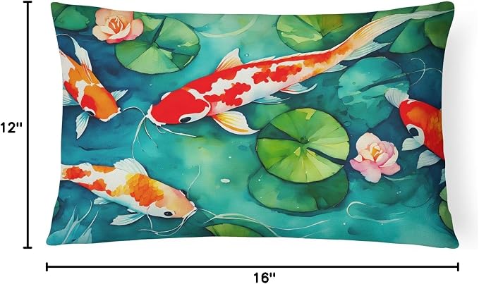 Caroline's Treasures DAC2801PW1216 Koi Fish Throw Pillow Machine Washable, Indoor Outdoor Decorative Pillow for Couch, Bed or Patio, 12HX16W