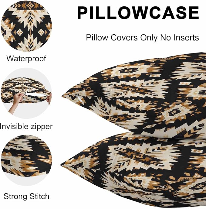 Southwestern Aztec Outdoor Pillow Covers 20x12 Inch Lumbar Pillow Covers Set of 2 Waterproof Decorative Throw Pillow Cases Retro National Style Brown Abstract Cushion Covers for Patio Furniture Garden