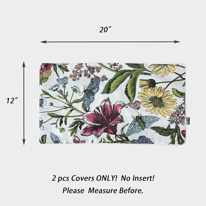 Waterproof Outdoor Lumbar Pillow Covers Set of 2,Home Decor for Garden Patio Furniture,Couch,Sofa 12"x20" Inch Decorative Pillows Cover Only,NO Insert(Butterfly Flower)