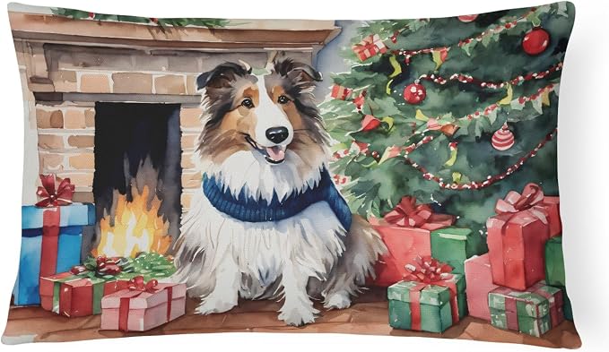 Caroline's Treasures DAC2749PW1216 Sheltie Cozy Christmas Throw Pillow Machine Washable, Indoor Outdoor Decorative Pillow for Couch, Bed or Patio, 12HX16W