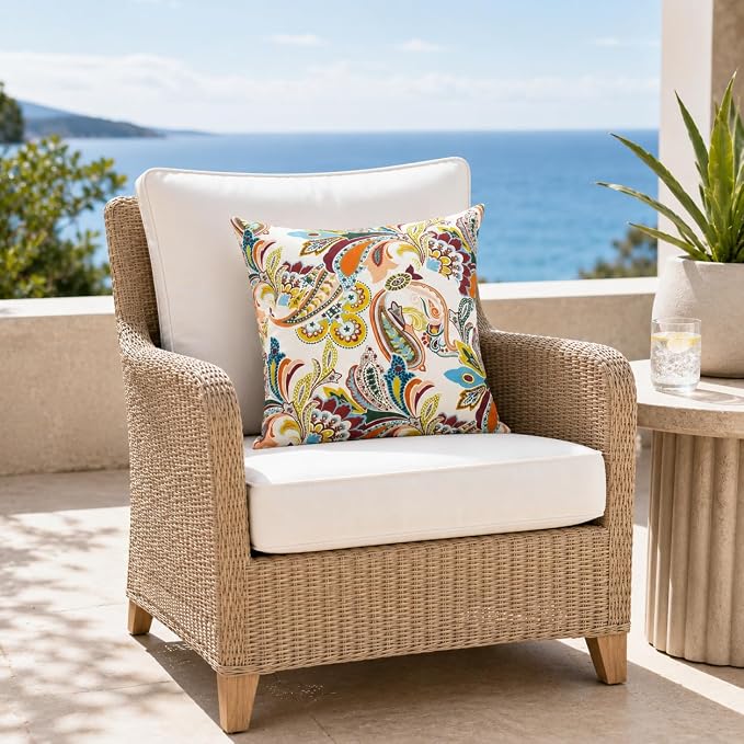 Outdoor/Indoor Decorative Throw Pillows 18×18 Inch | Pack of 2 Waterproof Decorative Throw Pillows with Inserts, Square Pillows for Bed, Couch, Sofa and Patio Furniture