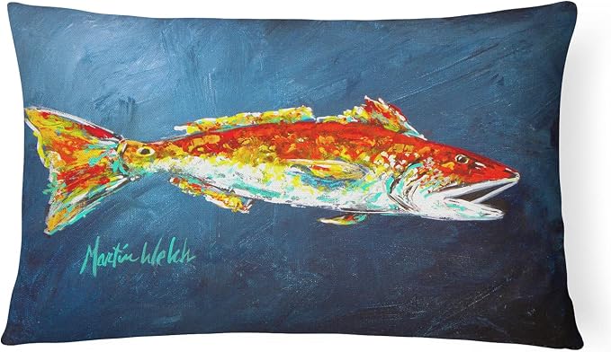 Caroline's Treasures MW1093PW1216 Fish - Red Fish Red for Jarett Canvas Fabric Decorative Pillow Machine Washable, Indoor Outdoor Decorative Pillow for Couch, Bed or Patio, 12HX16W