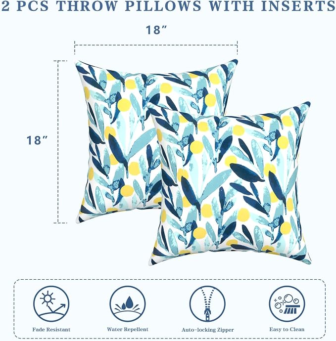 LVTXIII Outdoor/Indoor Throw Pillows, Decorative Throw Pillows with Inserts, 18"x18" Square Pillows for Bed, Couch, Sofa and Patio Furniture (Set of 2, Leaves Multi)