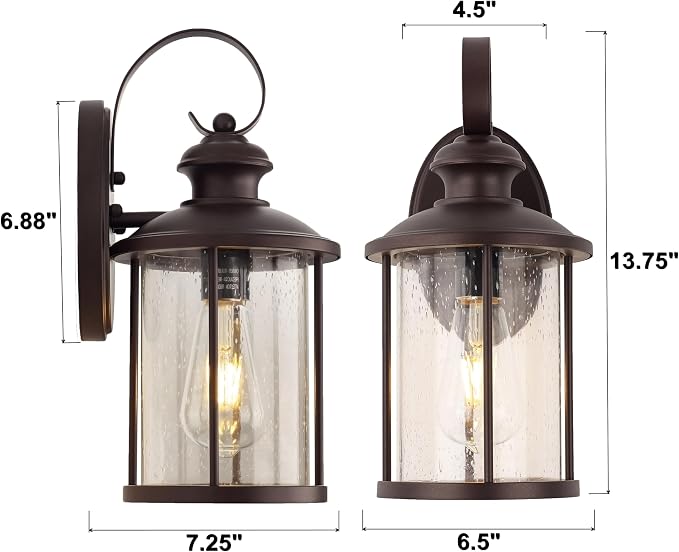 MICSIU 13.75" Oil Rubbed Bronze Rustic Outdoor Wall Light 1 Pack, 100W Max | Farmhouse Outside Front Porch Sconce Wall Mount with Clear Seeded Glass for Front Door, Garage, Patio