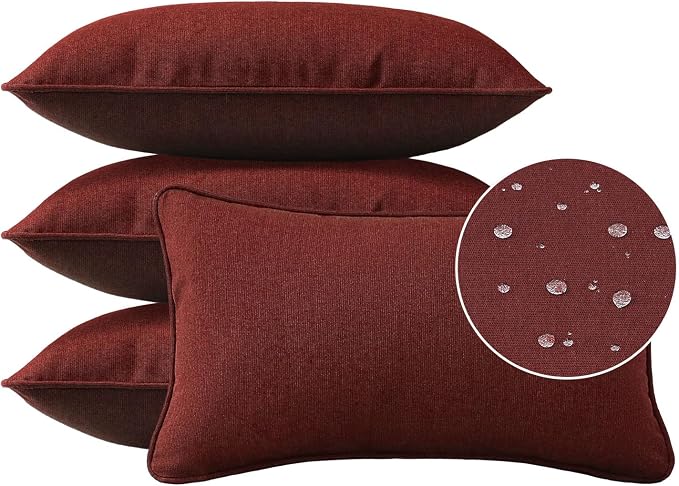 Unimatta Sunbrella Decorative Outdoor Water Repellent Throw Pillows with Inserts, Set of 4, 20" x12" Pillows for Patio, Backyard, Bed, Couch, and Patio Furniture, Spectrum Brick