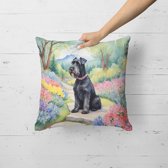 Caroline's Treasures Giant Schnauzer Spring Path Throw Pillow Machine Washable, Indoor Outdoor Decorative Pillow for Couch, Bed or Patio, 18Hx18W