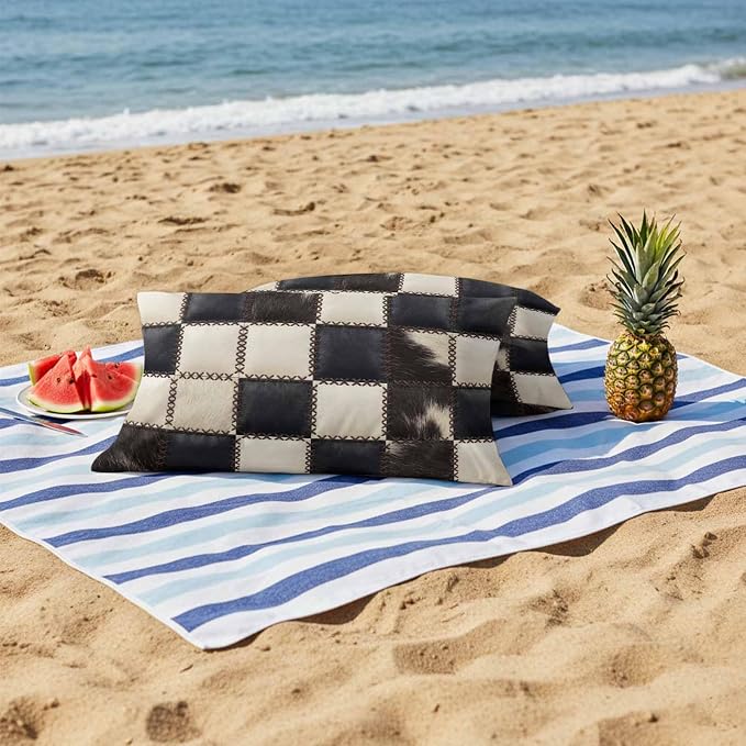 Beige Black Animal Printed Outdoor Pillow Covers 20x12 Inch Lumbar Pillow Covers Set of 2 Waterproof Decorative Throw Pillow Cases Modern Fur Checkered Cushion Covers for Patio Furniture Garden Couch