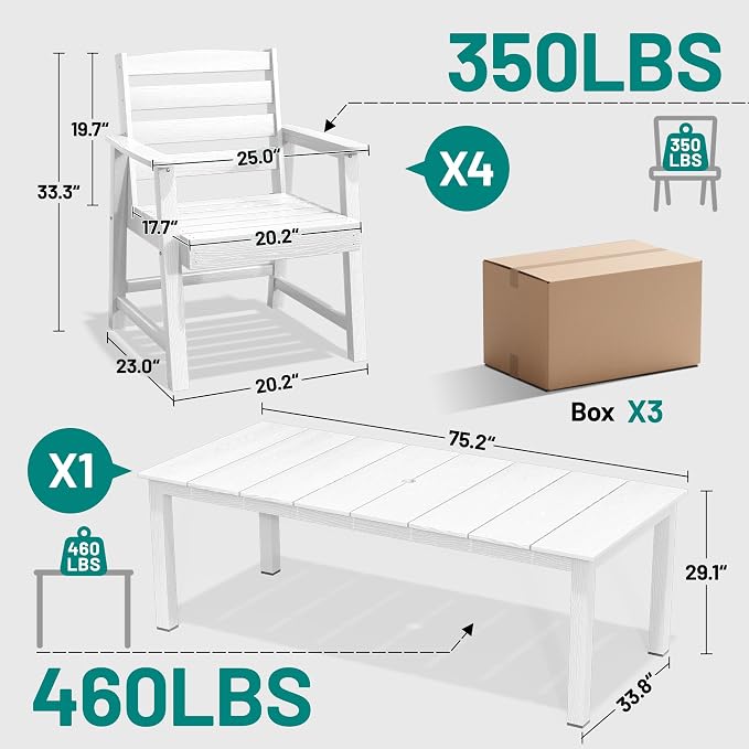 PLUUV Patio Dining Chairs Set of 2, HDPE Armless Patio Chairs with 350 lbs Weight Capacity, All-Weather Outdoor Dining Chairs for Backyard, Garden, Deck, Wood-Like Texture, White