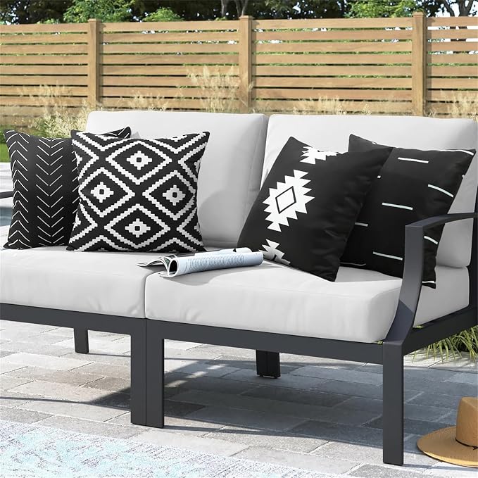Adabana Set of 4 Outdoor Waterproof Pillow Covers 18x18 Black and White | Modern Geometric Throw Pillows Cover Decorative Boho Pillow Covers for Patio, Garden, Porch