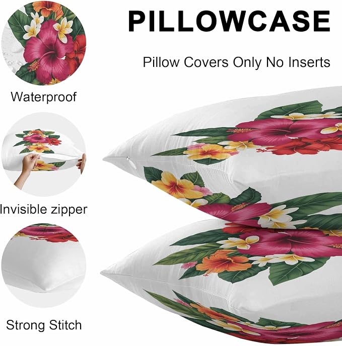 Pink Red Yellow Hibiscus Outdoor Pillow Covers 18x18 Inch Throw Pillow Covers Set of 2 Waterproof Decorative Pillow Cases Farmhouse Tropical Floral Cushion Covers for Patio Furniture Garden Couch Sofa