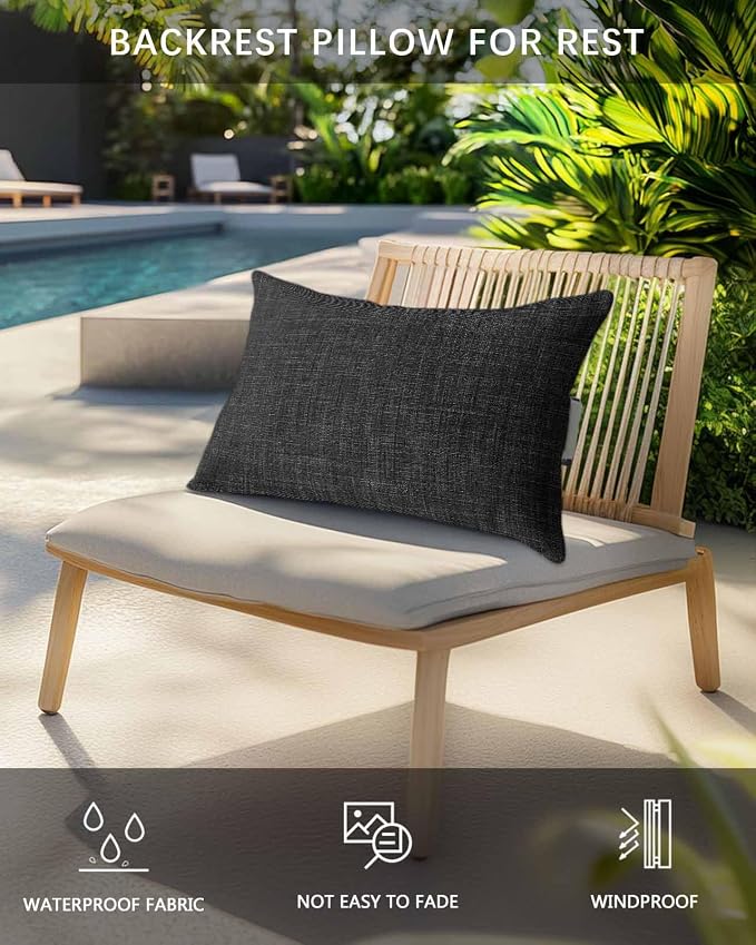 Outdoor Pillow for Chaise Lounge Chair Black Rustic Vintage Burlap Texture Outdoor Pillows Waterproof with Adjustable Strap Headrest Lumbar Pillows for Garden Patio Furniture 1 Pack 11" x 16"