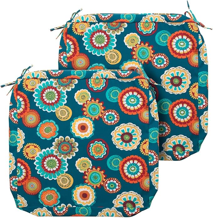 Magpie Fabrics Indoor Outdoor Cushion Cover Replacement 2 Pack, NO Insert! Water Repellent Slipcover with Ties Decor for Patio Garden Chair Sofa Bench Wicker(Floral Green, 22x20x4 Inch)
