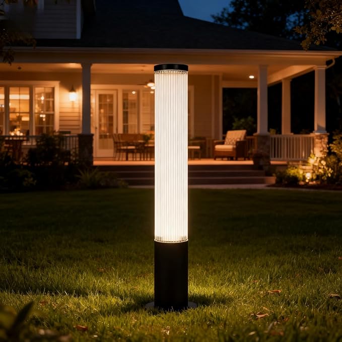 SkyGlow 32" Bollard Light, 120V/12V Aluminum LED IP65 Waterproof Outdoor Modern Landscape Path Lights Hardwired Curb Appeal for Garden Lawn Patio Courtyard Driveway Pathway Lighting