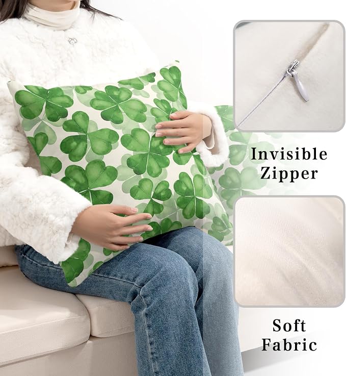 Saint Patricks Day Pillow Covers 22x22 Green Clover Pillow Case Set of 2 Lucky Charm Throw Pillow Covers St Patricks Cotton Blend Cushion Case for Living Room Sofa Couch