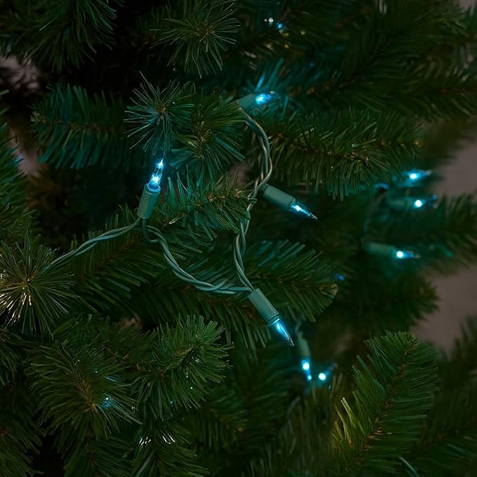 Novelty Lights 50 Feet 100 Bulbs Teal Incandescent Mini Lights, Green Wire