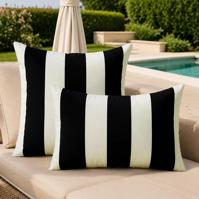 Allorry Lumbar Pillow Cover 12x20 Black Striped Decoration Throw Pillow Covers for Spring Summer Outdoor Waterproof Garden Patio Furniture Sofa Bed Home Decor JB016-C12