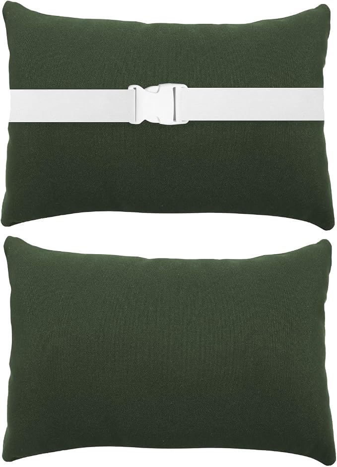 Chaise Lounge Head Resting Pillows, Waterproof Outdoor Pillows | 2 Pack Head Support Pillow with Adjustable Elastic Stripe for Garden Furniture Decorative, Green