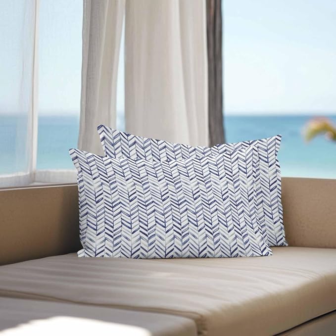 Vandarllin Outdoor Throw Pillows Covers 20x12 inch Set of 2 Waterproof Blue Stripe Lines Decorative Zippered Cushion Covers for Patio Furniture, Abstract Striped Lumbar Pillowcases