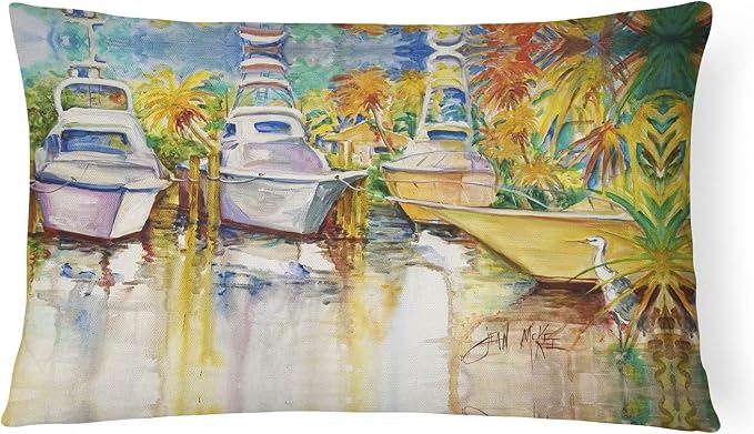 Caroline's Treasures JMK1051PW1216 Blue Heron and Deep Sea Fishing Boats Canvas Fabric Decorative Pillow Machine Washable, Indoor Outdoor Decorative Pillow for Couch, Bed or Patio, 12HX16W